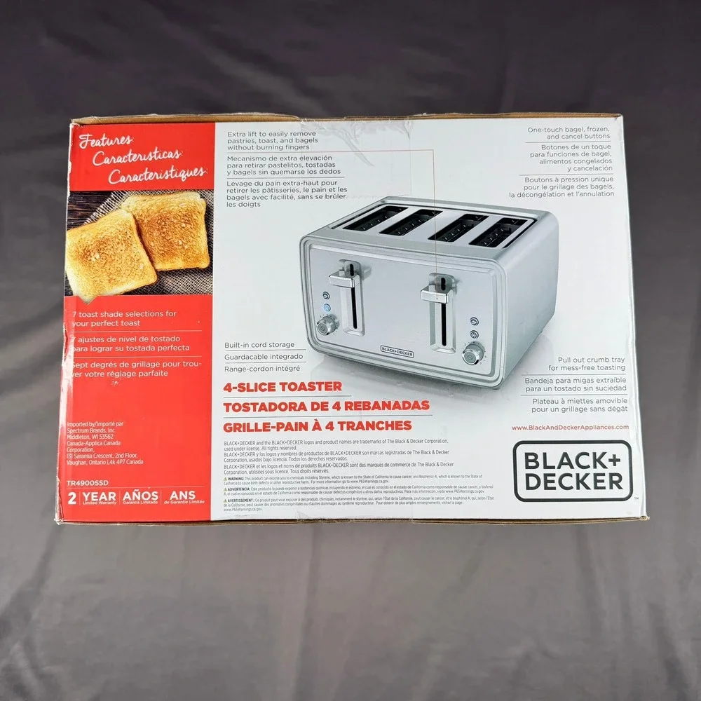 Black+Decker TR4900SSD 4-Slice Toaster Silver Stainless Steel Wide Slot Kitchen